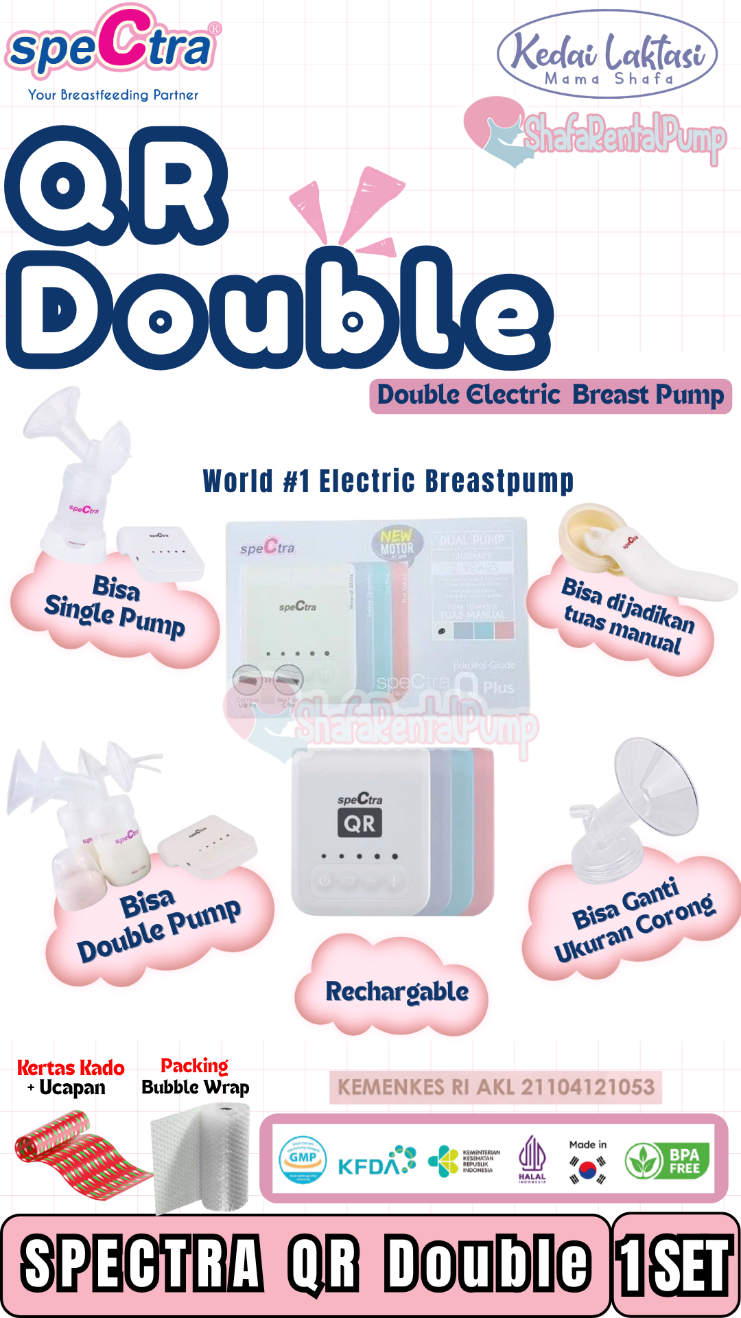 SPECTRA QR RECHARGEABLE DOUBLE ELECTRIC BREAST PUMP